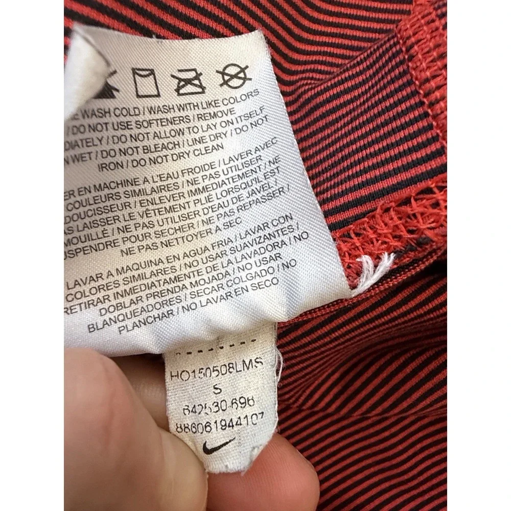 Nike Dri-FIT Foldover Capri Leggings Women's Small Red Black Striped Athletic